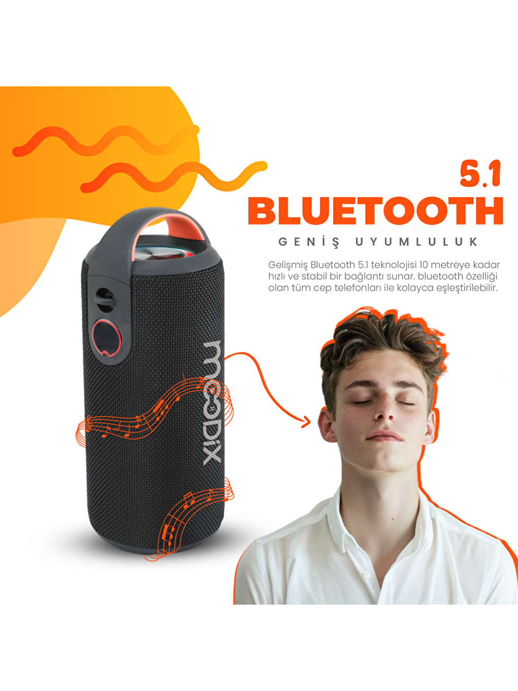 Moodix KI23KS162 Bluetooth Hoparlör Siyah 10W*2 IPX6 Suya Dayanıklı - 3