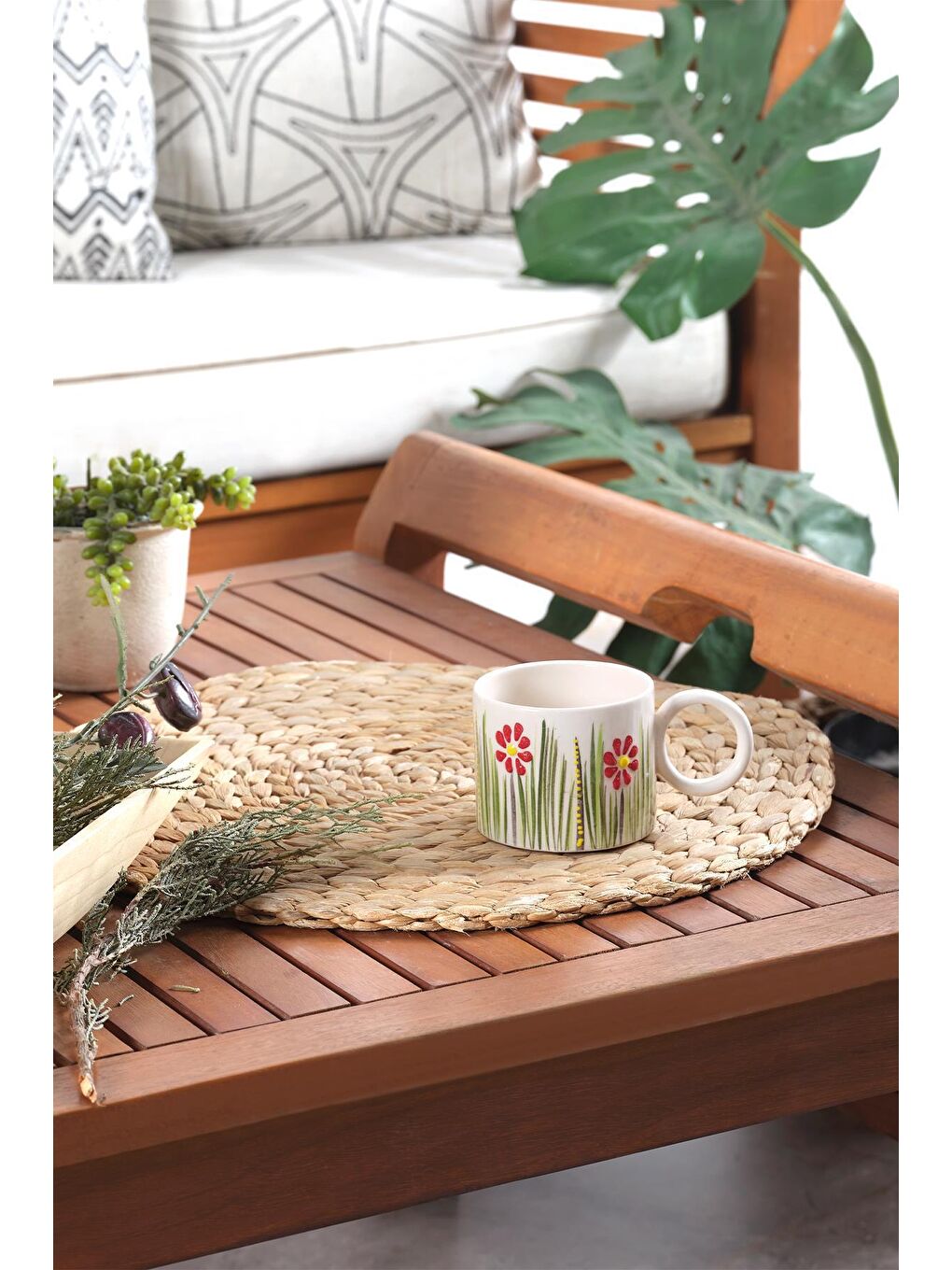 Ekru Flower | El Yapımı Seramik Kupa-1