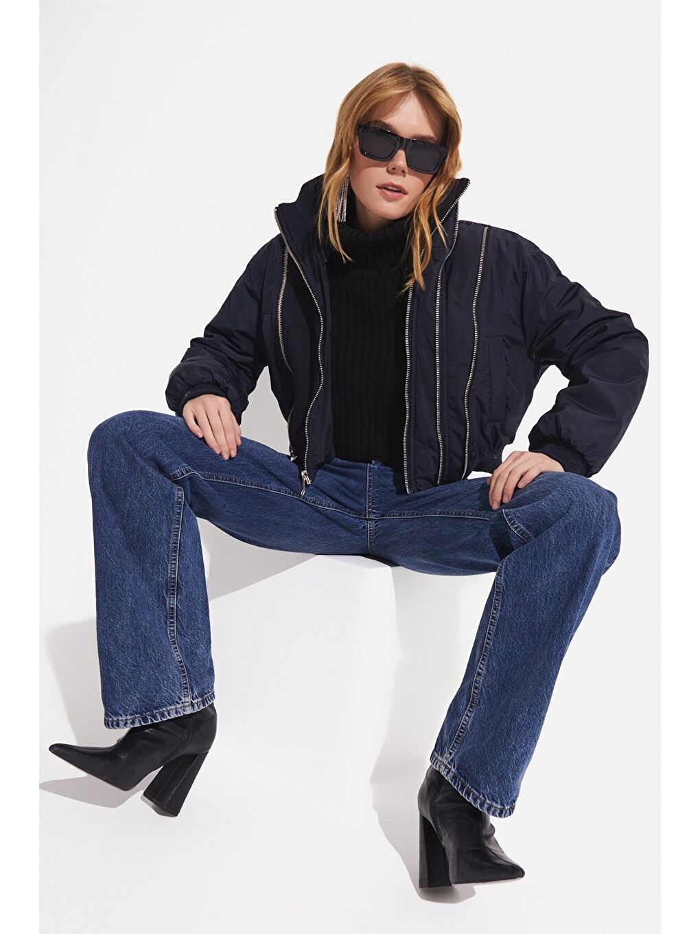 Lacivert Fermuar Detaylı Mont-4