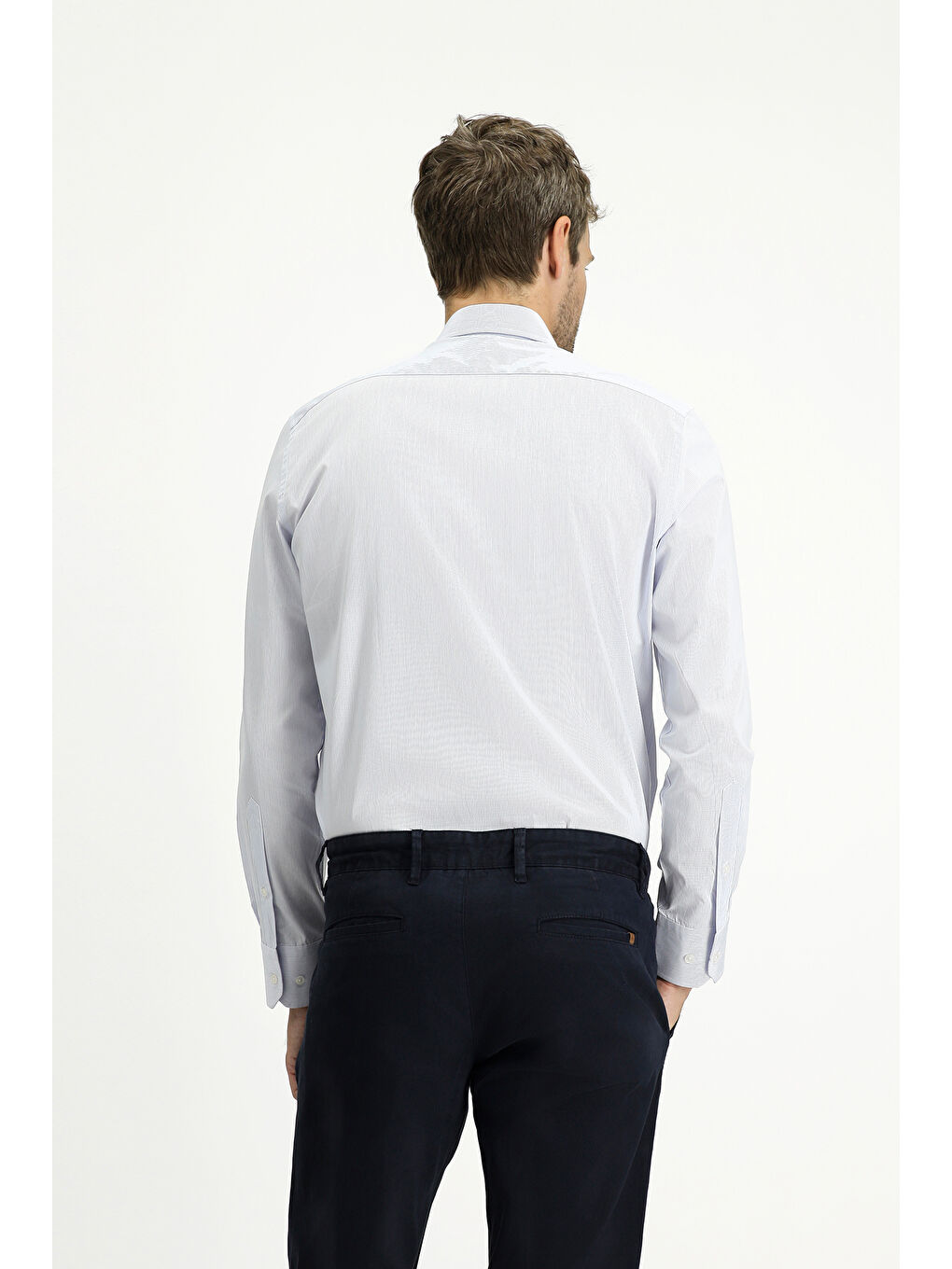 Mavi Uzun Kol Slim Fit Dar Kesim Pamuk Çizgili Klasik Gömlek-3