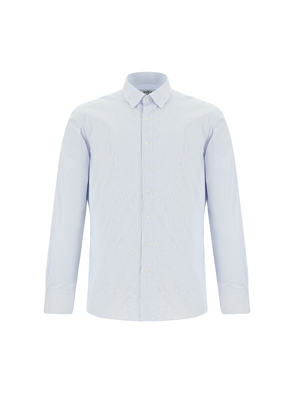 Mavi Uzun Kol Slim Fit Dar Kesim Pamuk Çizgili Klasik Gömlek-5