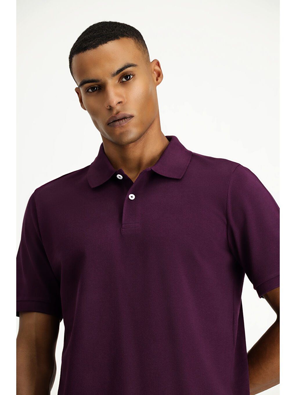 Mürdüm Polo Yaka Regular Fit Nakışlı Pamuk %100 Pamuk Tişört-2