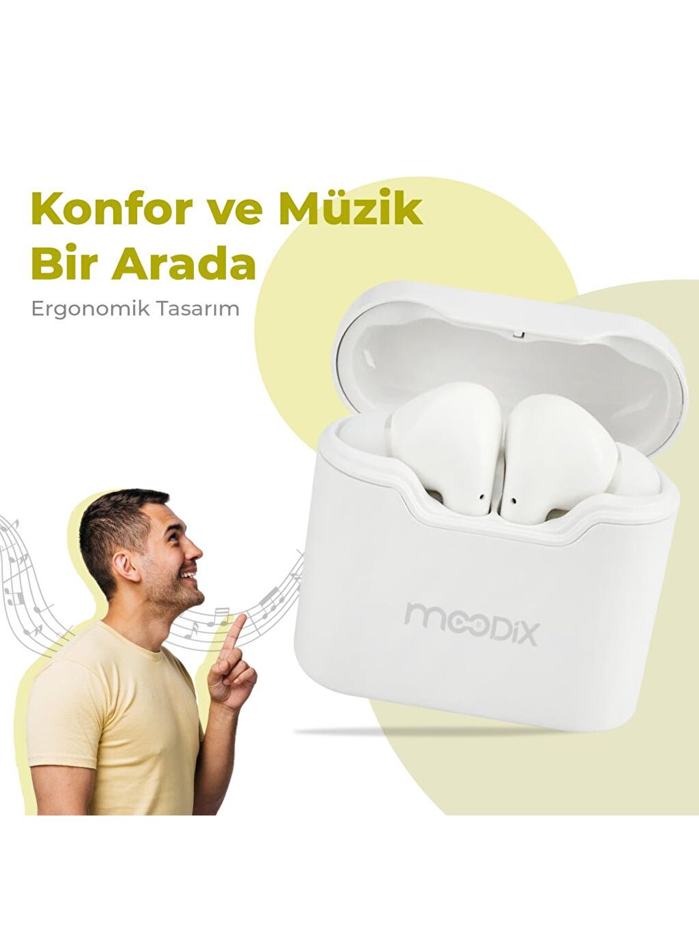 Moodix KI23KT03 Bluetooth Kulakiçi Kulaklık Beyaz - 1