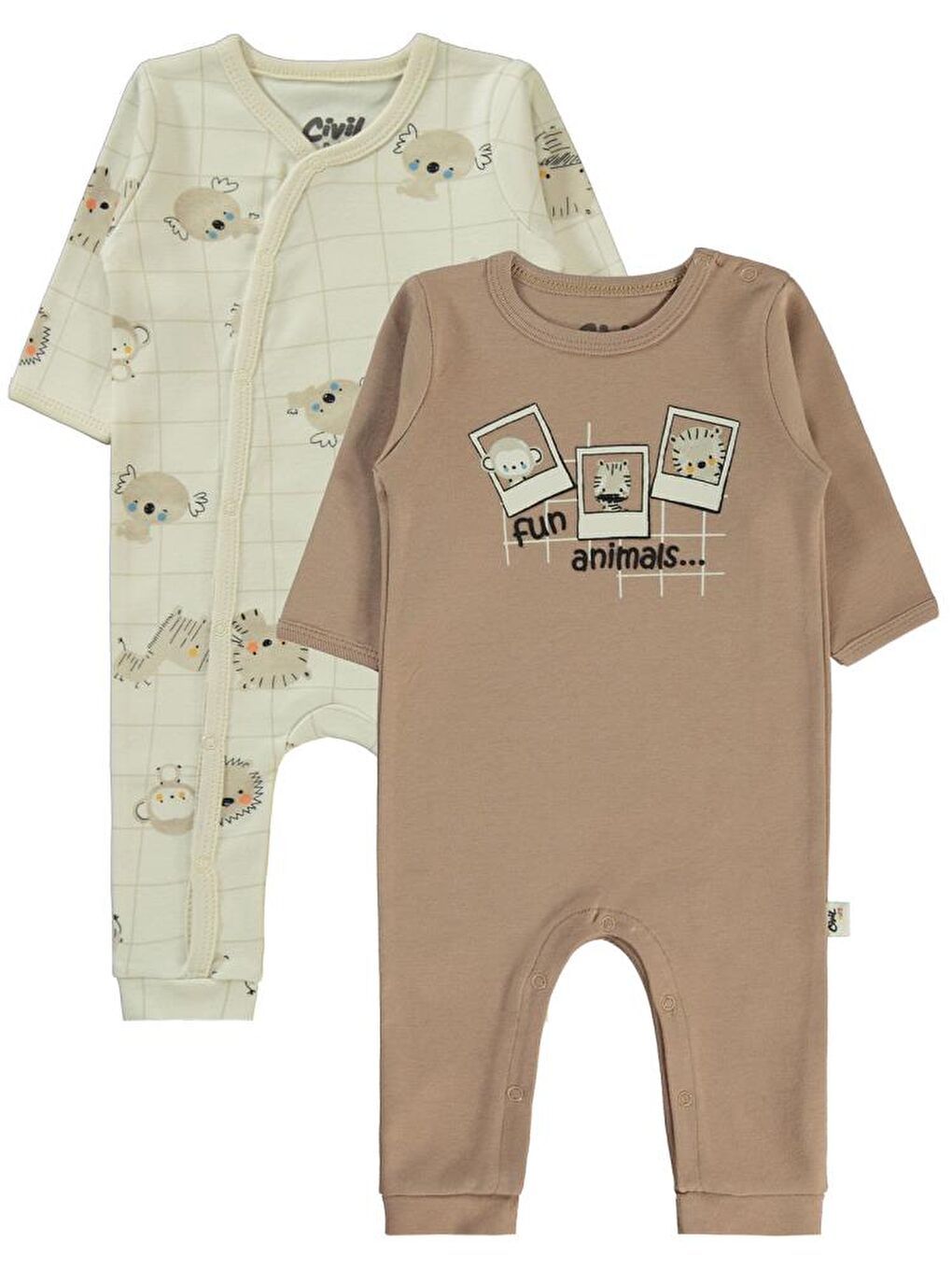 Kahverengi Baby Fun Animals Baskılı 3-9 Ay Tulum - Kahve 9-12 Ay-1