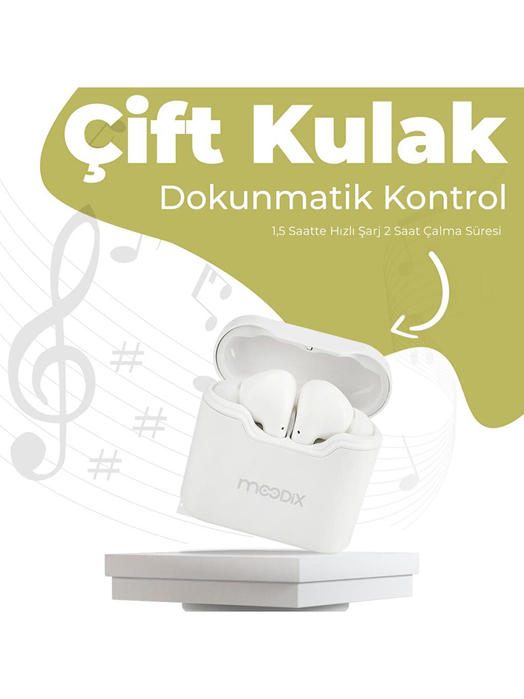Moodix KI23KT03 Bluetooth Kulakiçi Kulaklık Beyaz - 3