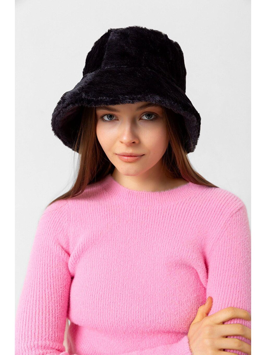 Luminos Butik Kadın Siyah Pelüş Bucket Şapka Spk1102 - 1