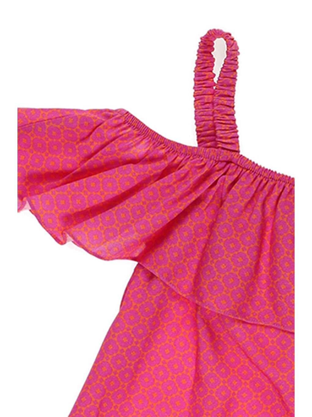 Kız Çocuk Kayık Yakalı Fırfır Detaylı Askılı Fuşya Bluz-2