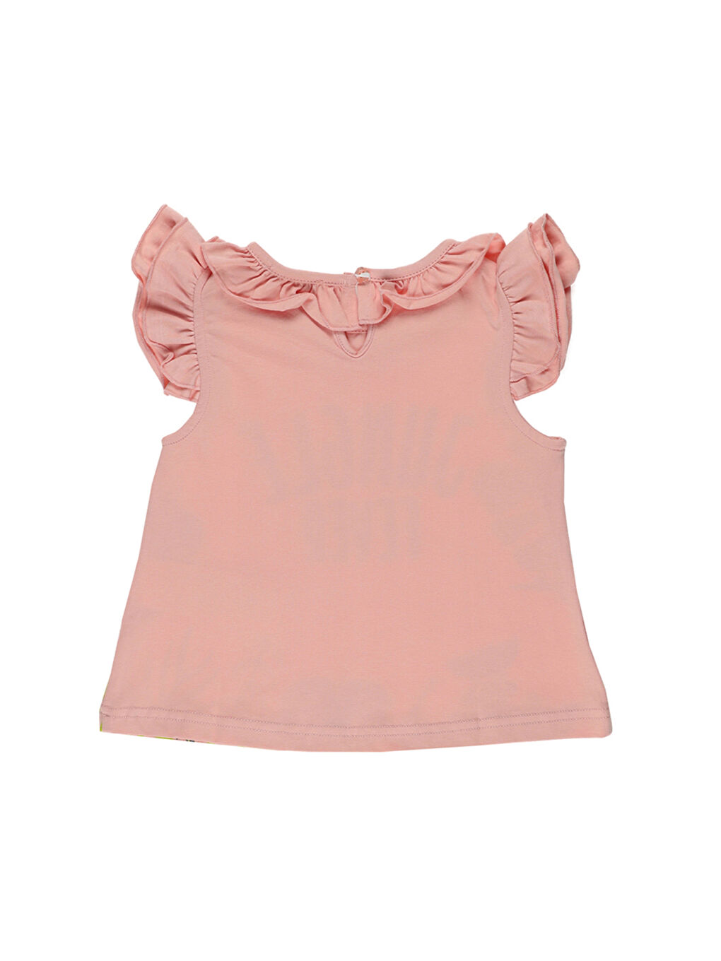Pembe Kız Çocuk Kolları ve Yakası Büzgü Tişört-1