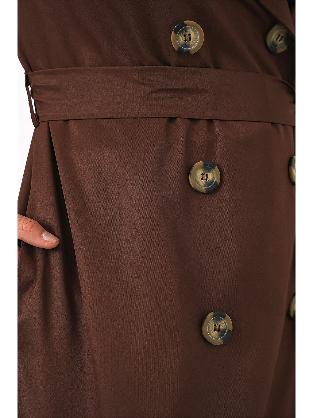 5853 Kruvaze Yaka Trençkot - Kahverengi-4