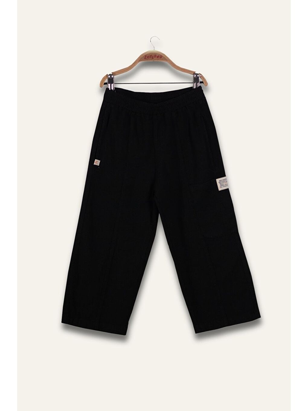 Erkek Çoçuk Çep Detaylı Lastikli Pantolon - Siyah-1