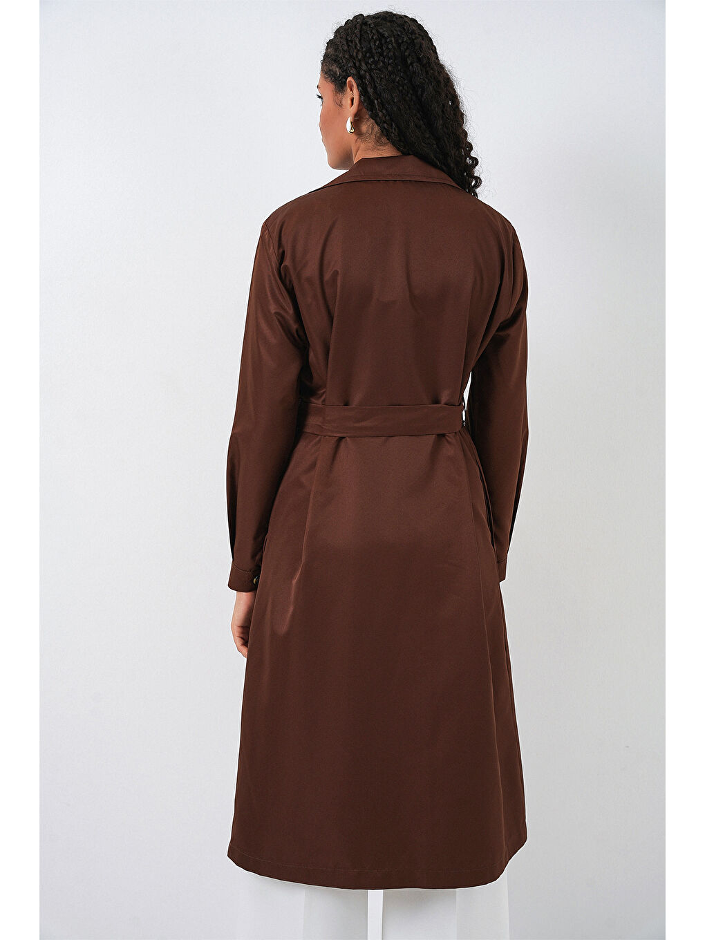 5853 Kruvaze Yaka Trençkot - Kahverengi-5