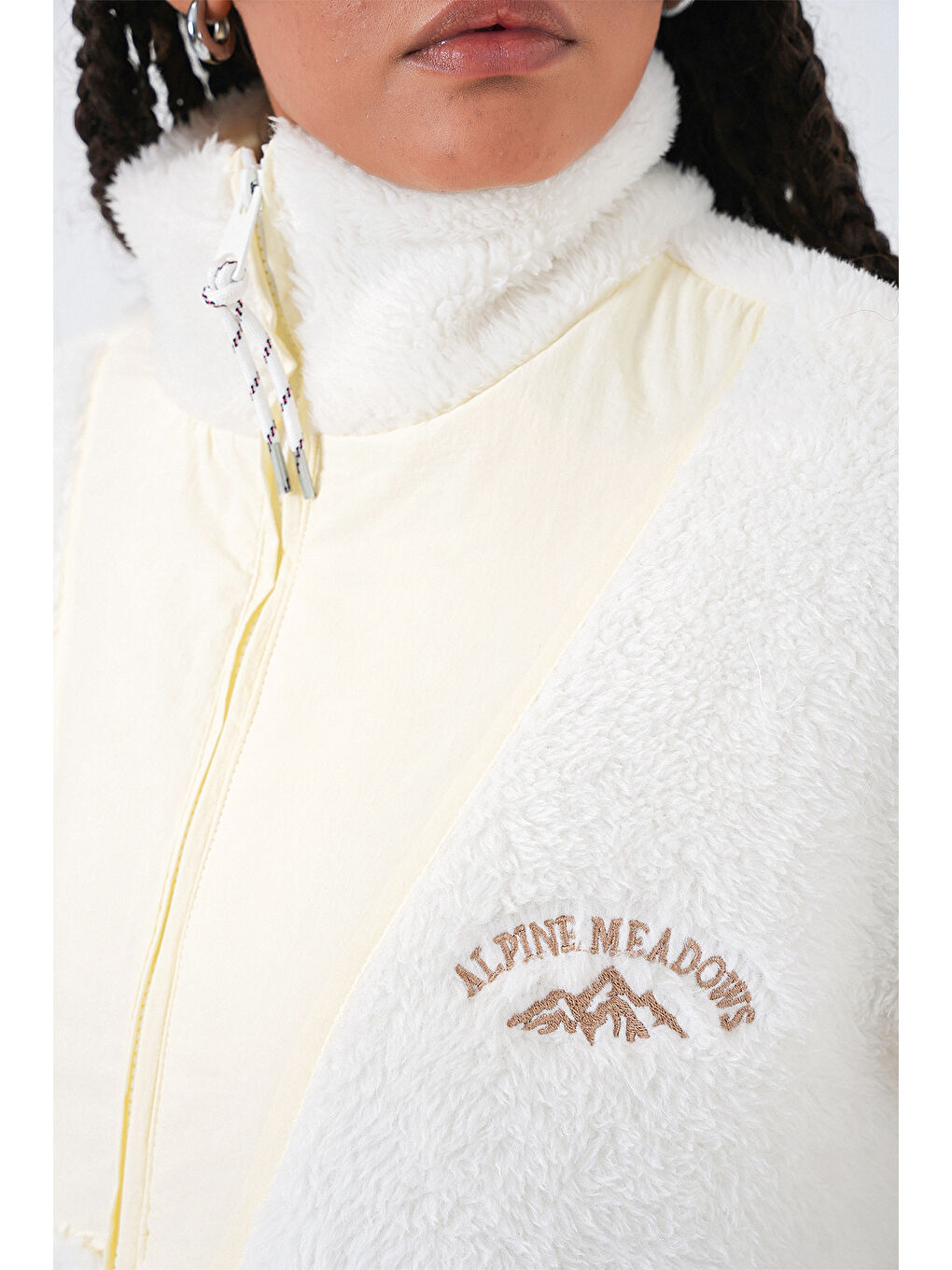 5194 Fermuarlı Pelüş Ceket   Ekru-6