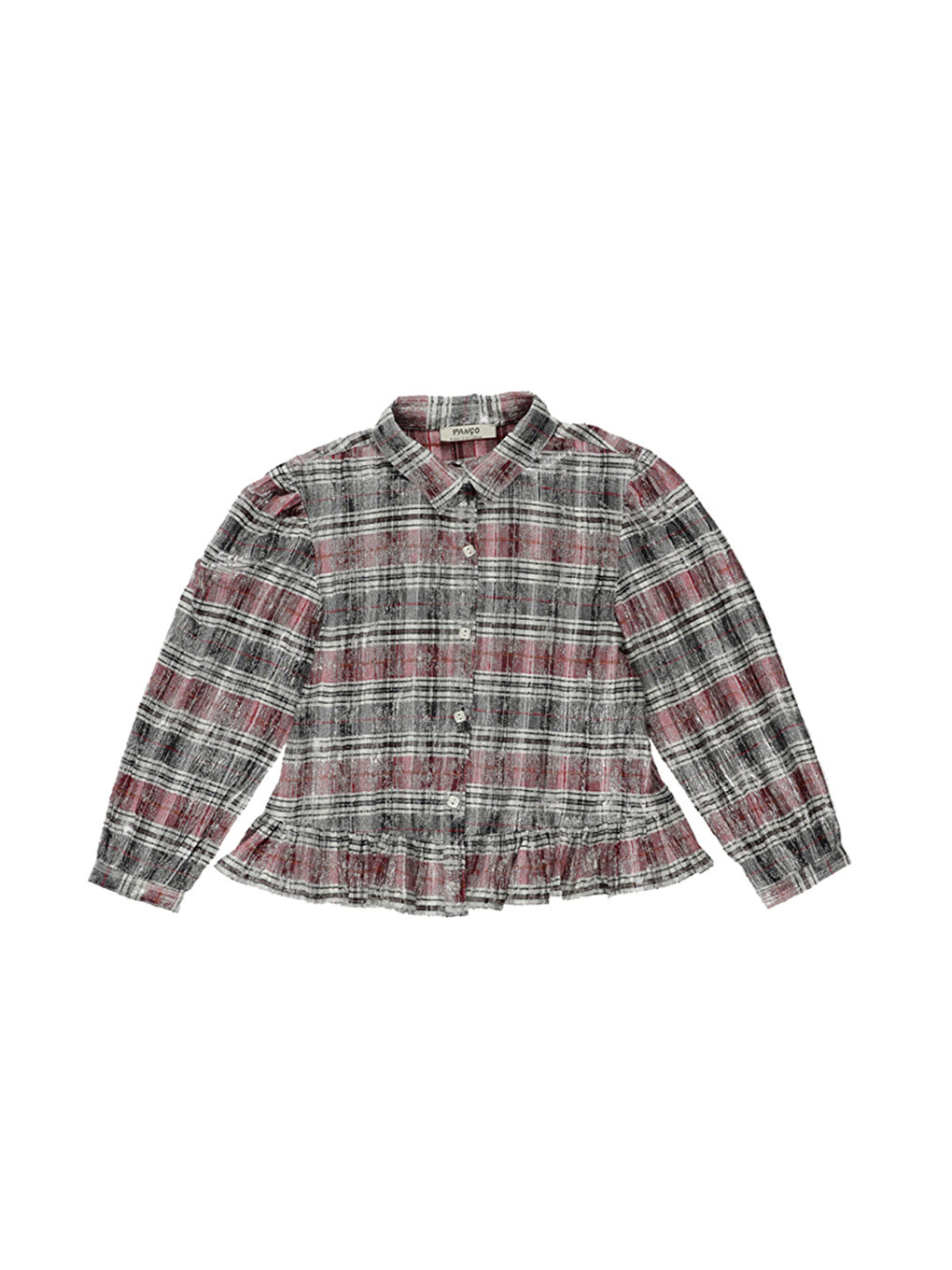 Kız Çocuk Fırfır Detaylı Kareli Kırmızı Gömlek