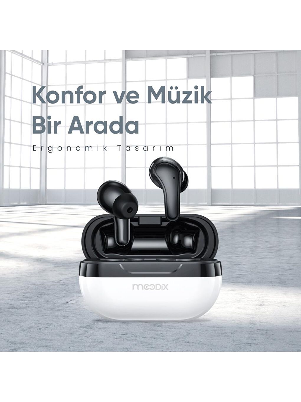 Moodix KI23K50 Bluetooth Kulakiçi Kulaklık Beyaz-Siyah ANC Aktif Gürültü Engelleyicili ipx4 Suya Day-1