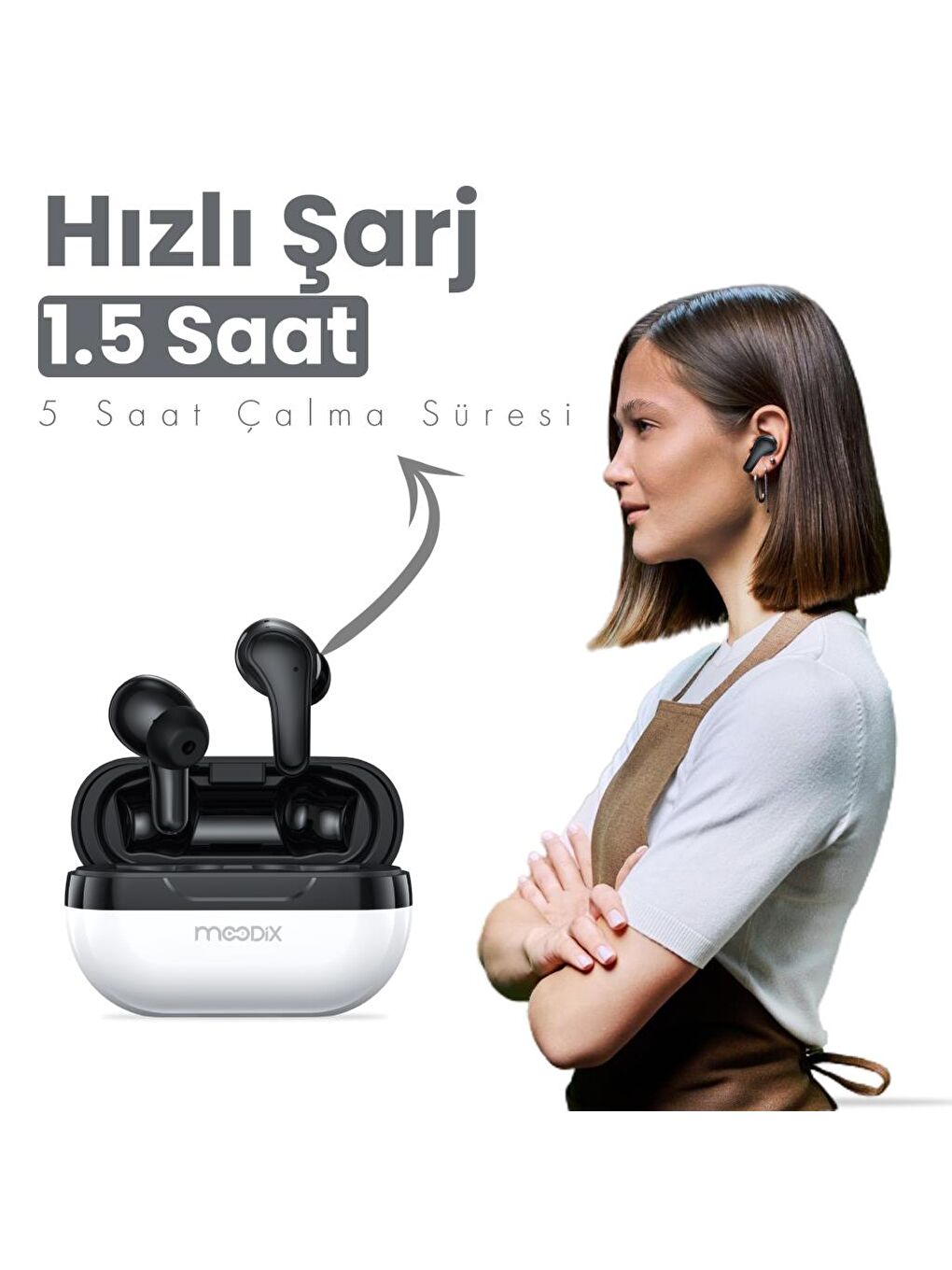 KI23K50 Bluetooth Kulakiçi Kulaklık Beyaz-Siyah ANC Aktif Gürültü Engelleyicili ipx4 Suya Day-2