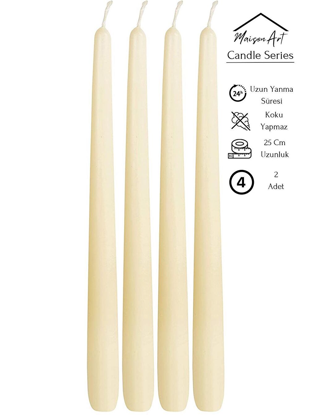 Ekru Şamdan Mumu | 4 Adet | Krem Renk Konik Şamdan Mumu