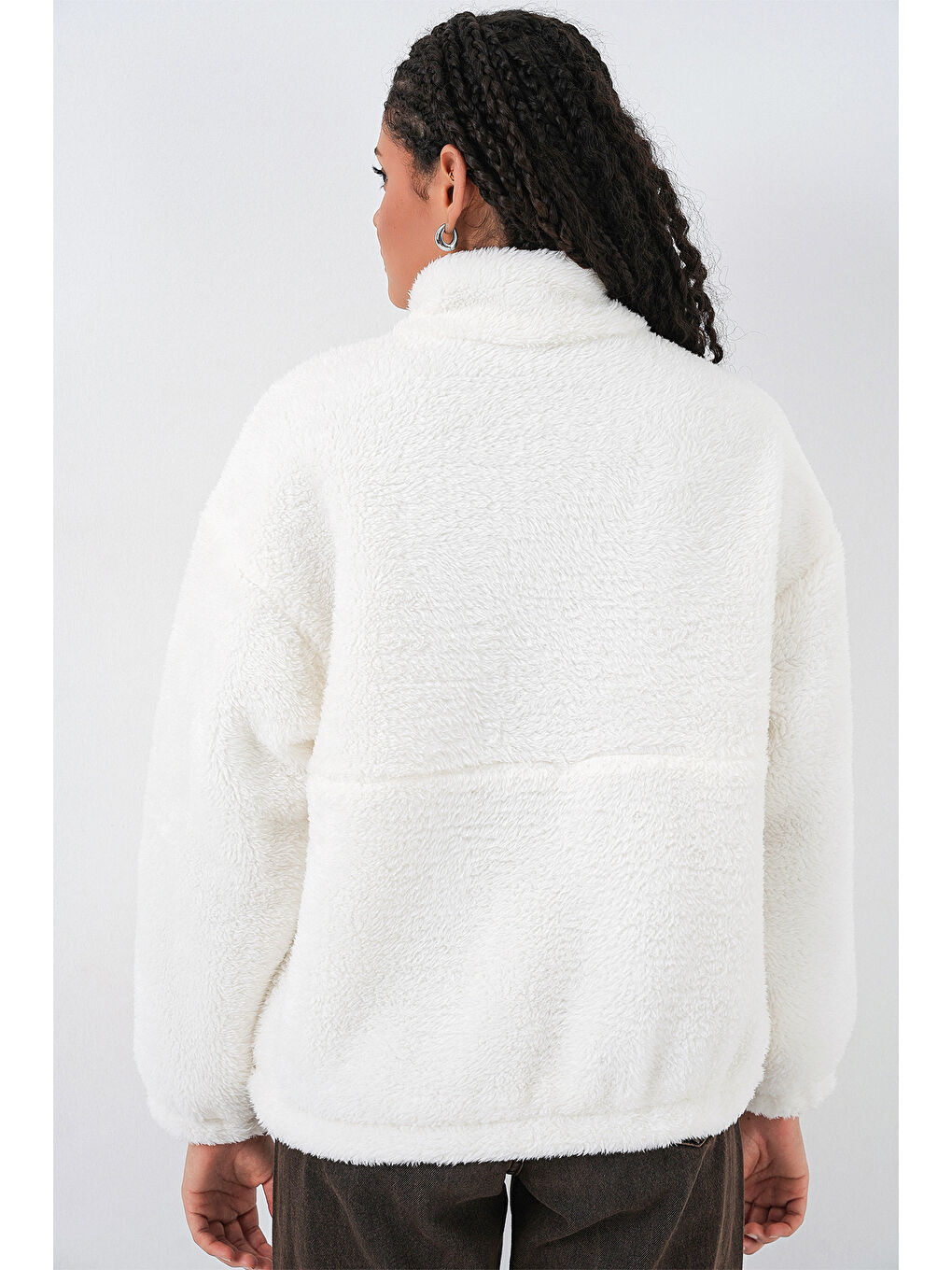 5194 Fermuarlı Pelüş Ceket   Ekru-7