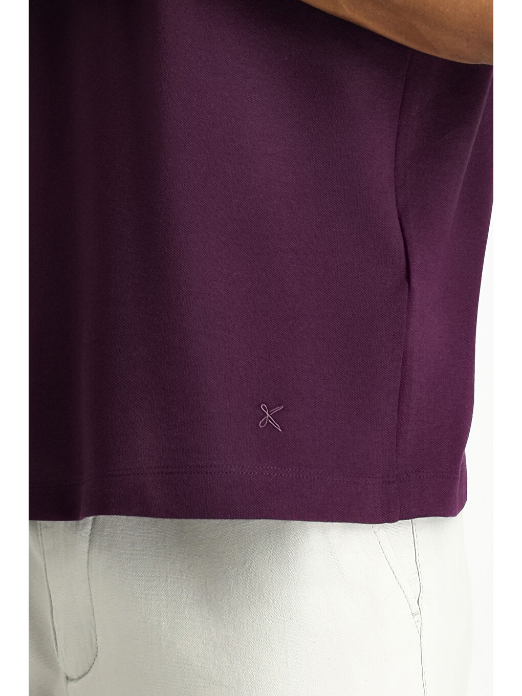 Mürdüm Polo Yaka Regular Fit Nakışlı Pamuk %100 Pamuk Tişört-6