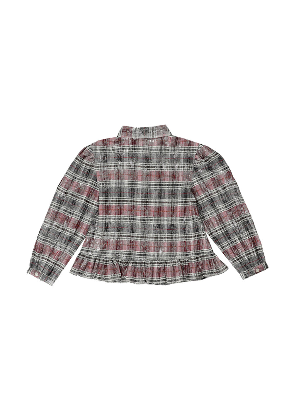 Kız Çocuk Fırfır Detaylı Kareli Kırmızı Gömlek-1