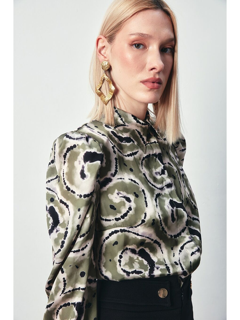 Balon Kol Desenli Gömlek - Yeşil-2