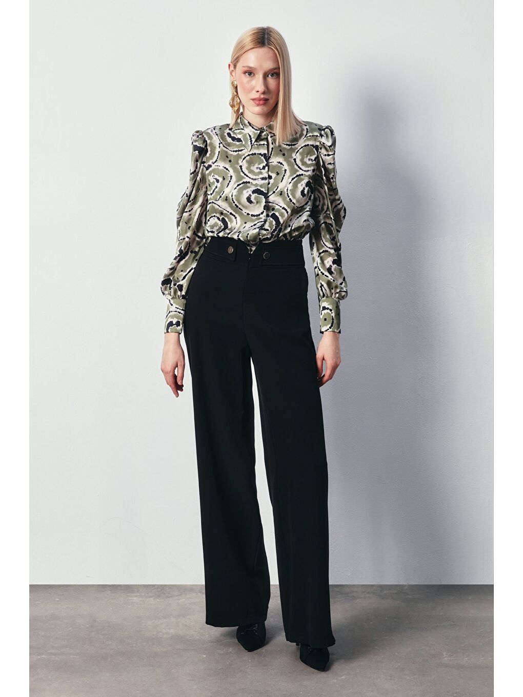 Balon Kol Desenli Gömlek - Yeşil-3