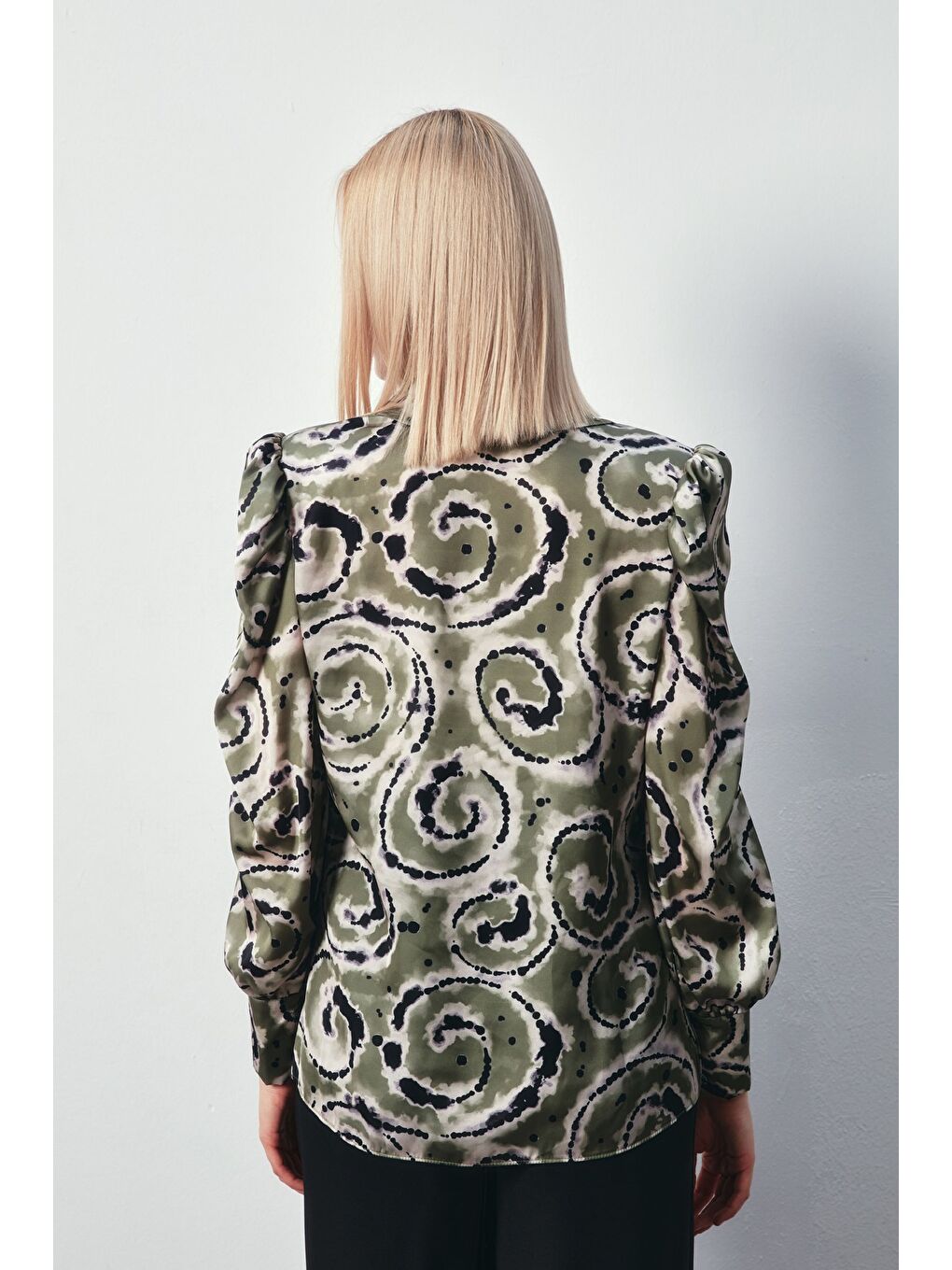 Balon Kol Desenli Gömlek - Yeşil-4