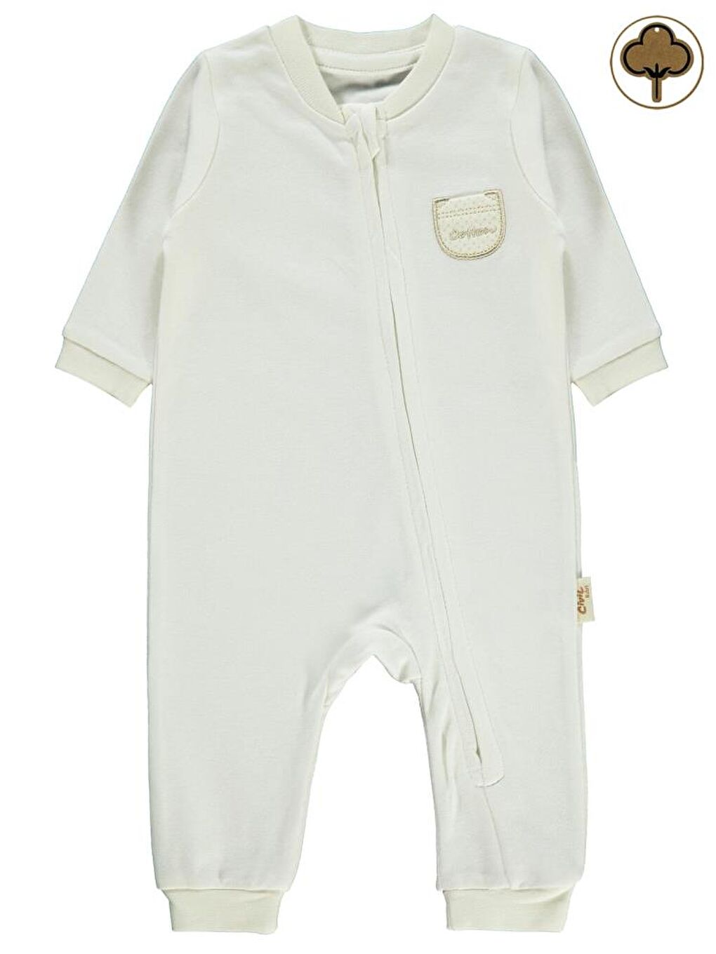 Baby Organik Pamuklu Fermuarlı 0-6 Ay Tulum - Ekru 0-1 Ay