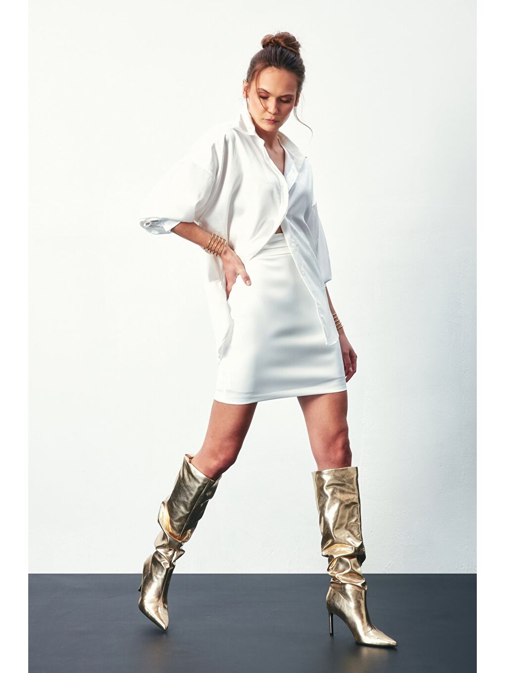 Zincir Desenli Gömlek - Ekru-2