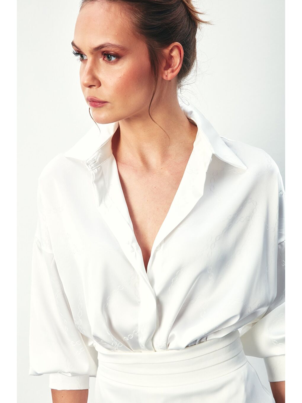 Zincir Desenli Gömlek - Ekru-6