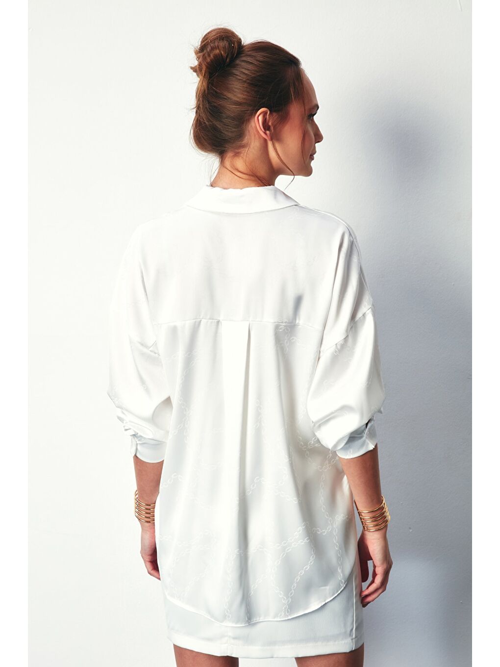 Zincir Desenli Gömlek - Ekru-7