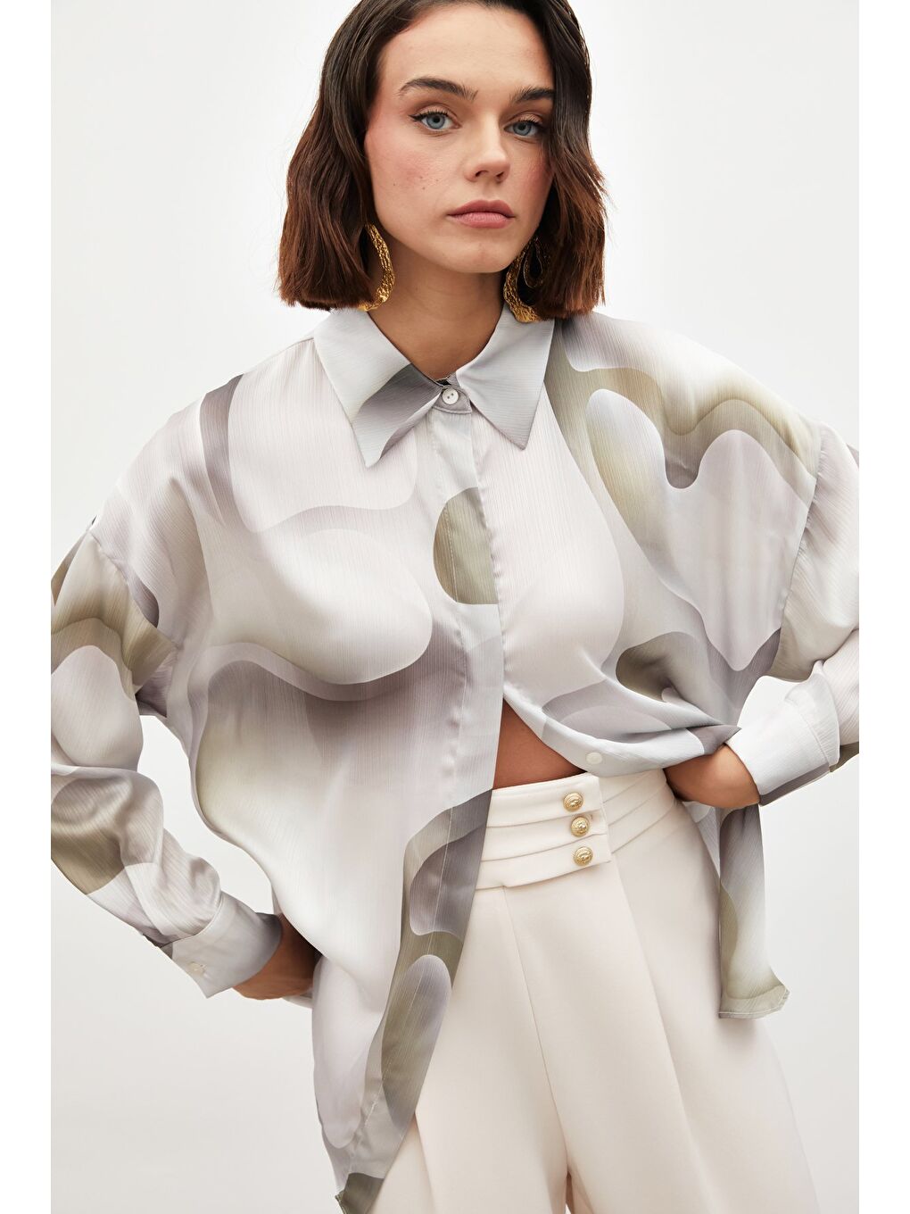 Desenli Salaş Gömlek - Haki