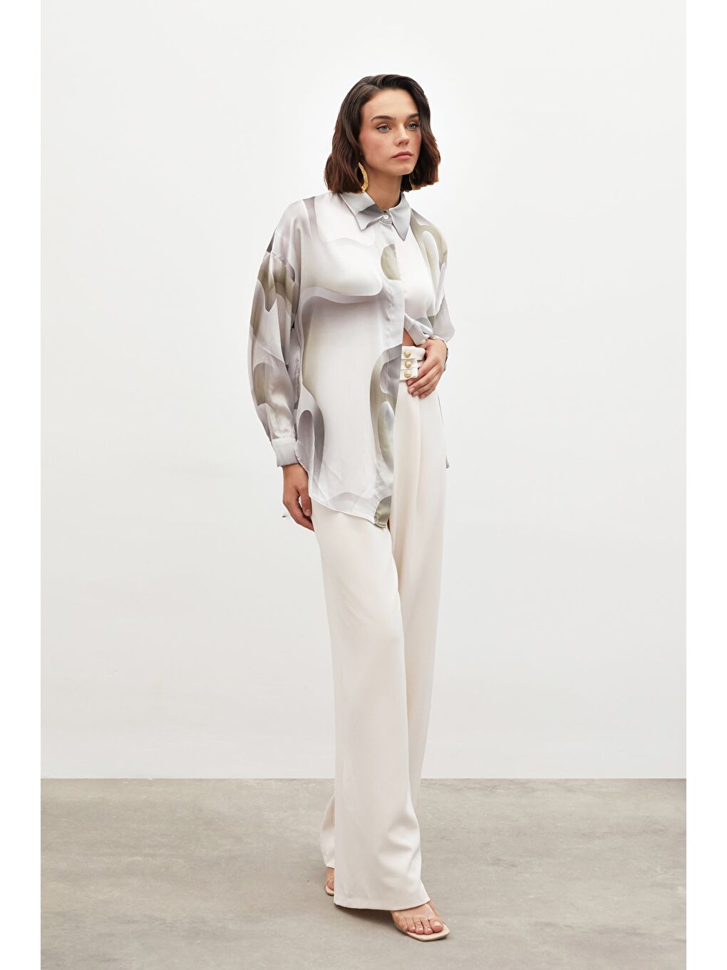 Desenli Salaş Gömlek - Haki-1