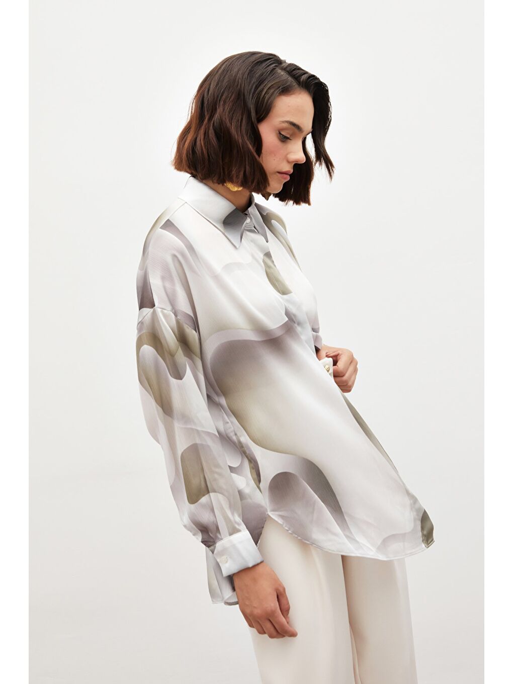 Desenli Salaş Gömlek - Haki-2