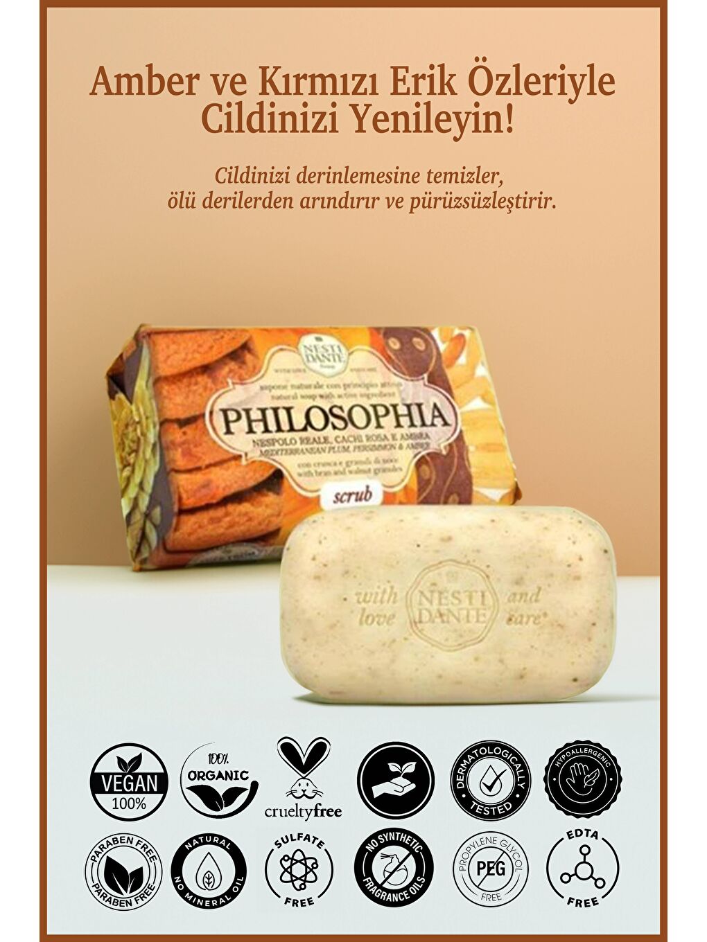 Philosophia Scrub Katı Sabun 250 gr | Arındırıcı ve Dengeleyici | Amber, Kırmızı Erik Öz-1