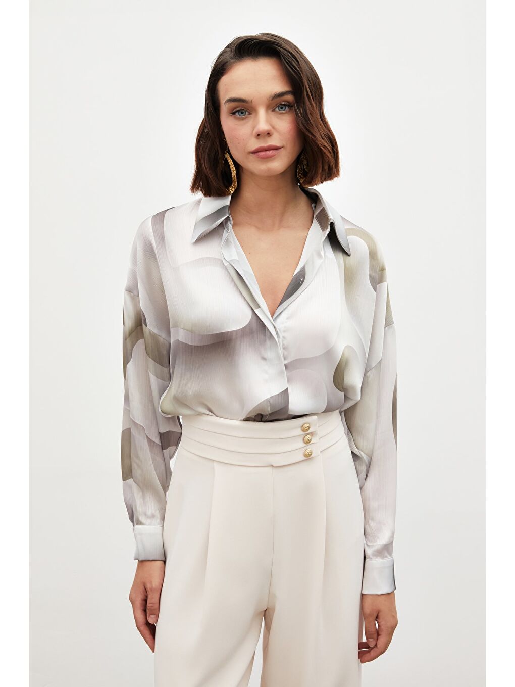 Desenli Salaş Gömlek - Haki-3