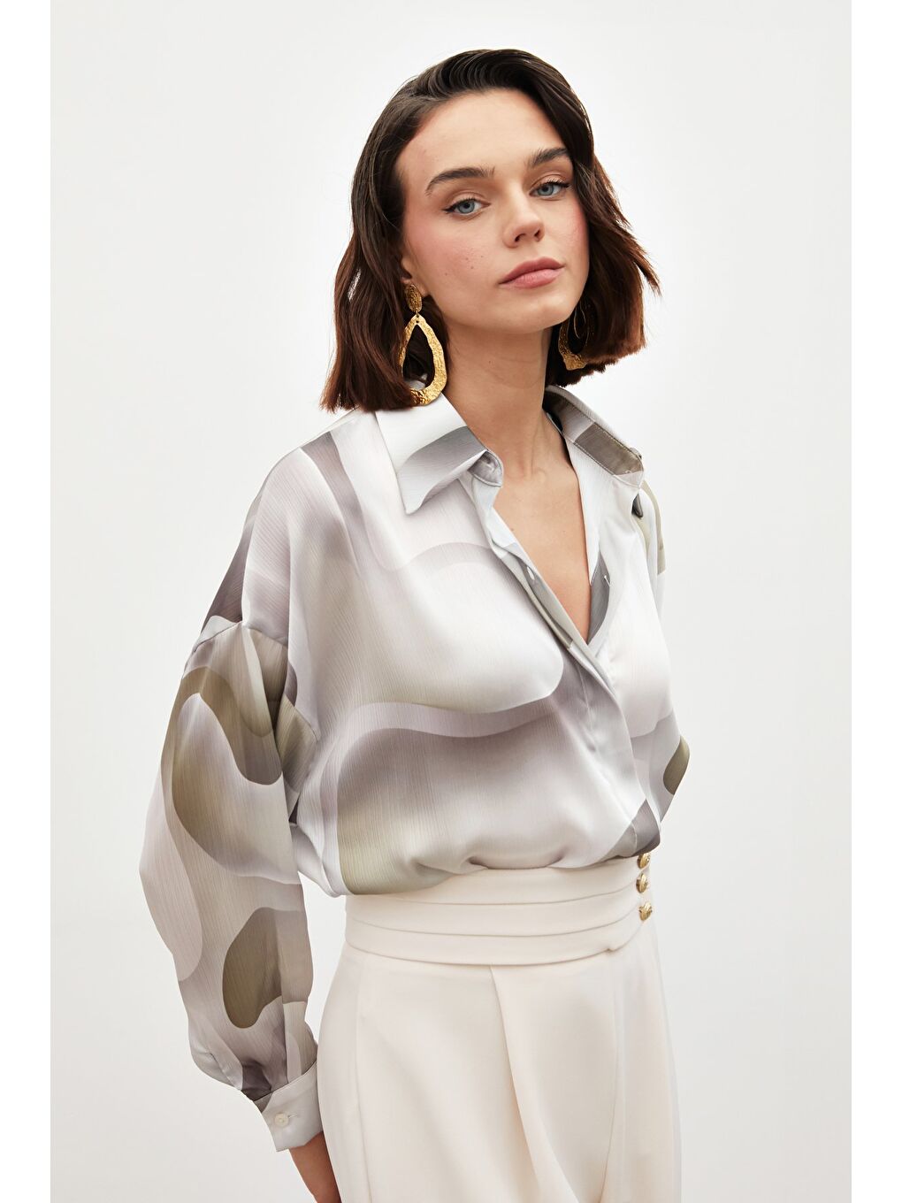 Desenli Salaş Gömlek - Haki-4