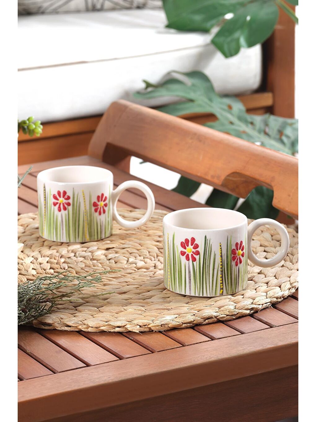 Ekru Flower | 2 Adet Seramik Kupa