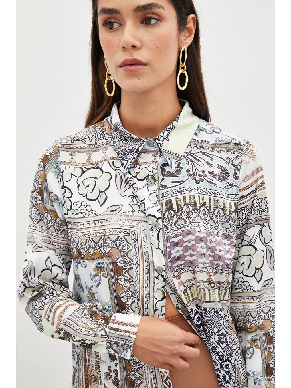 Kahverengi Klasik Desenli Gömlek - Camel-2