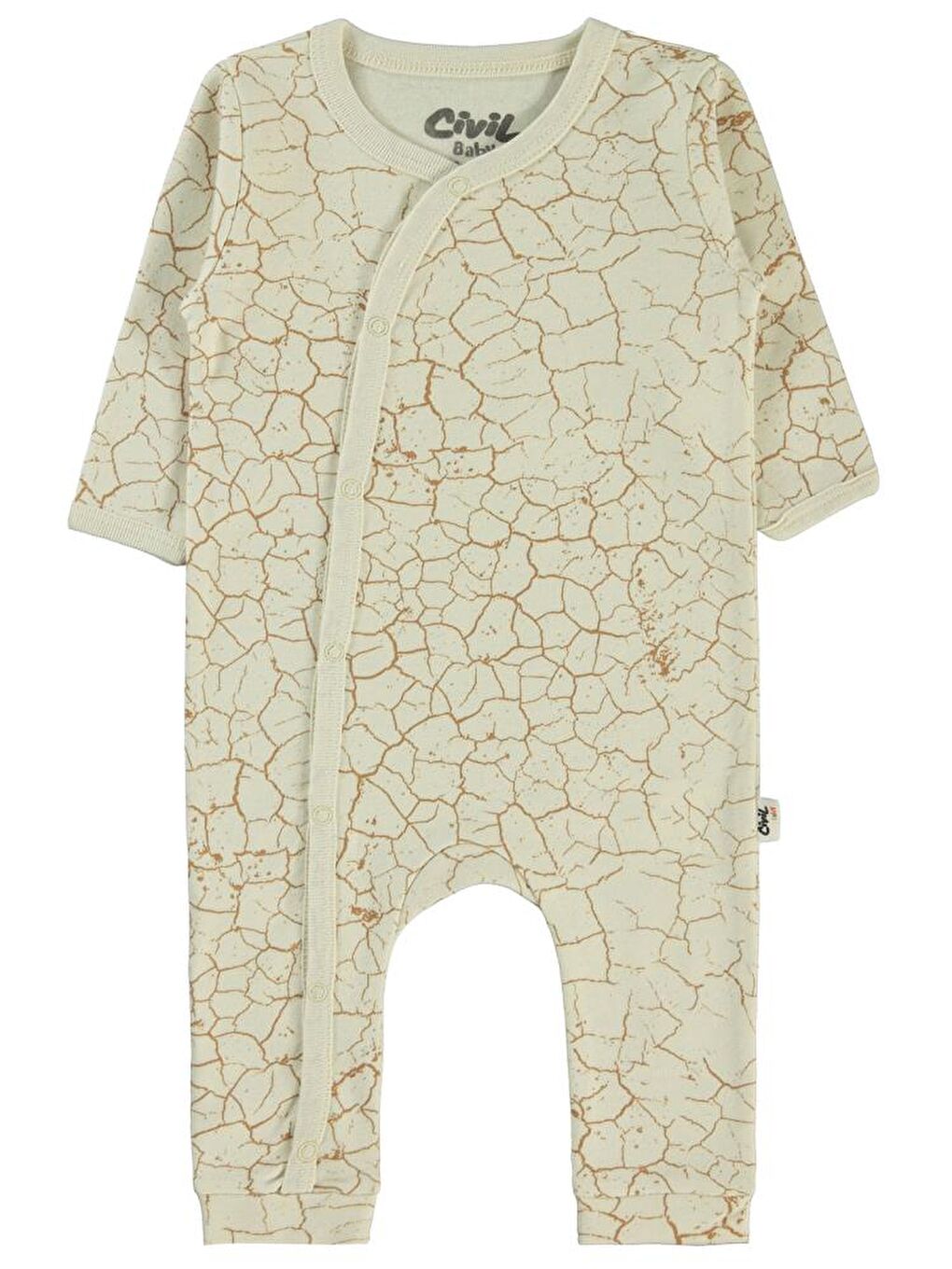 Kahverengi Baby Crack Pattern Baskılı 3-9 Ay Tulum - Kahve 6-9 Ay-1