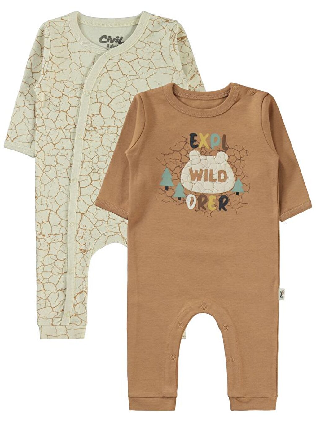 Kahverengi Baby Crack Pattern Baskılı 3-9 Ay Tulum - Kahve 6-9 Ay-2