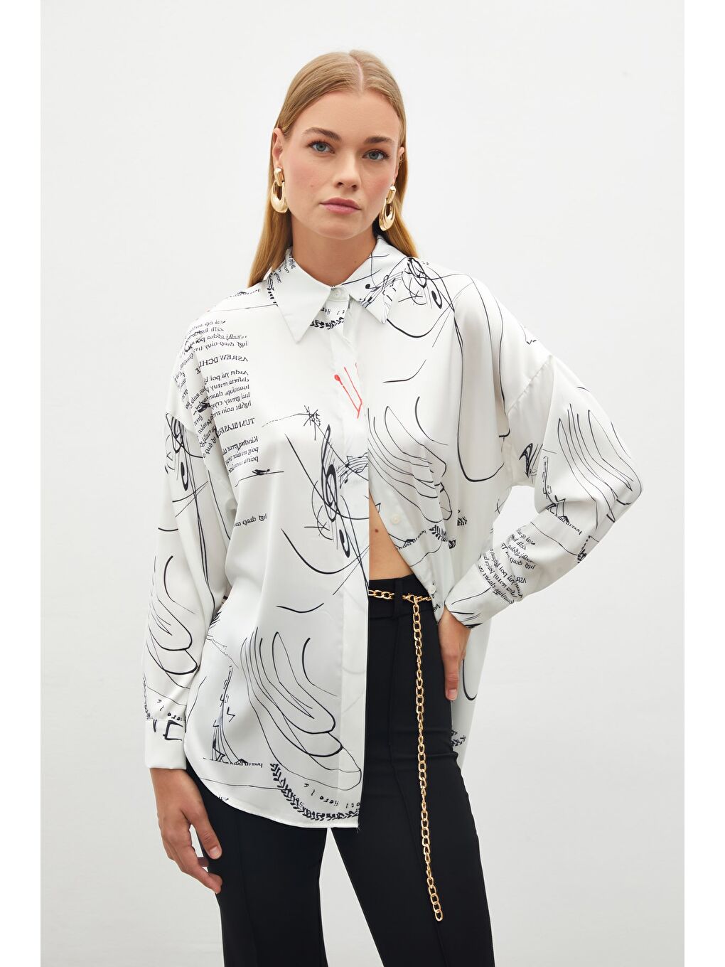 Desenli Salaş Gömlek - Siyah-1