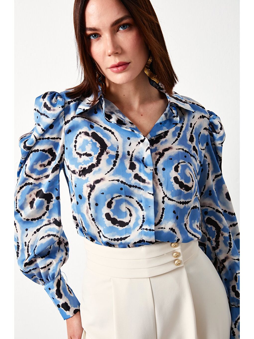 Balon Kol Desenli Gömlek - Bebe Mavi-1