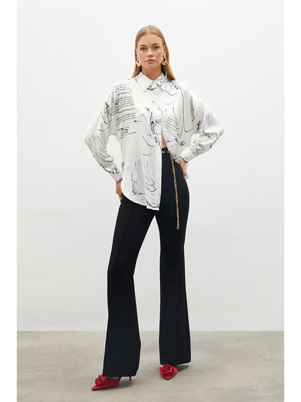 Desenli Salaş Gömlek - Siyah-2