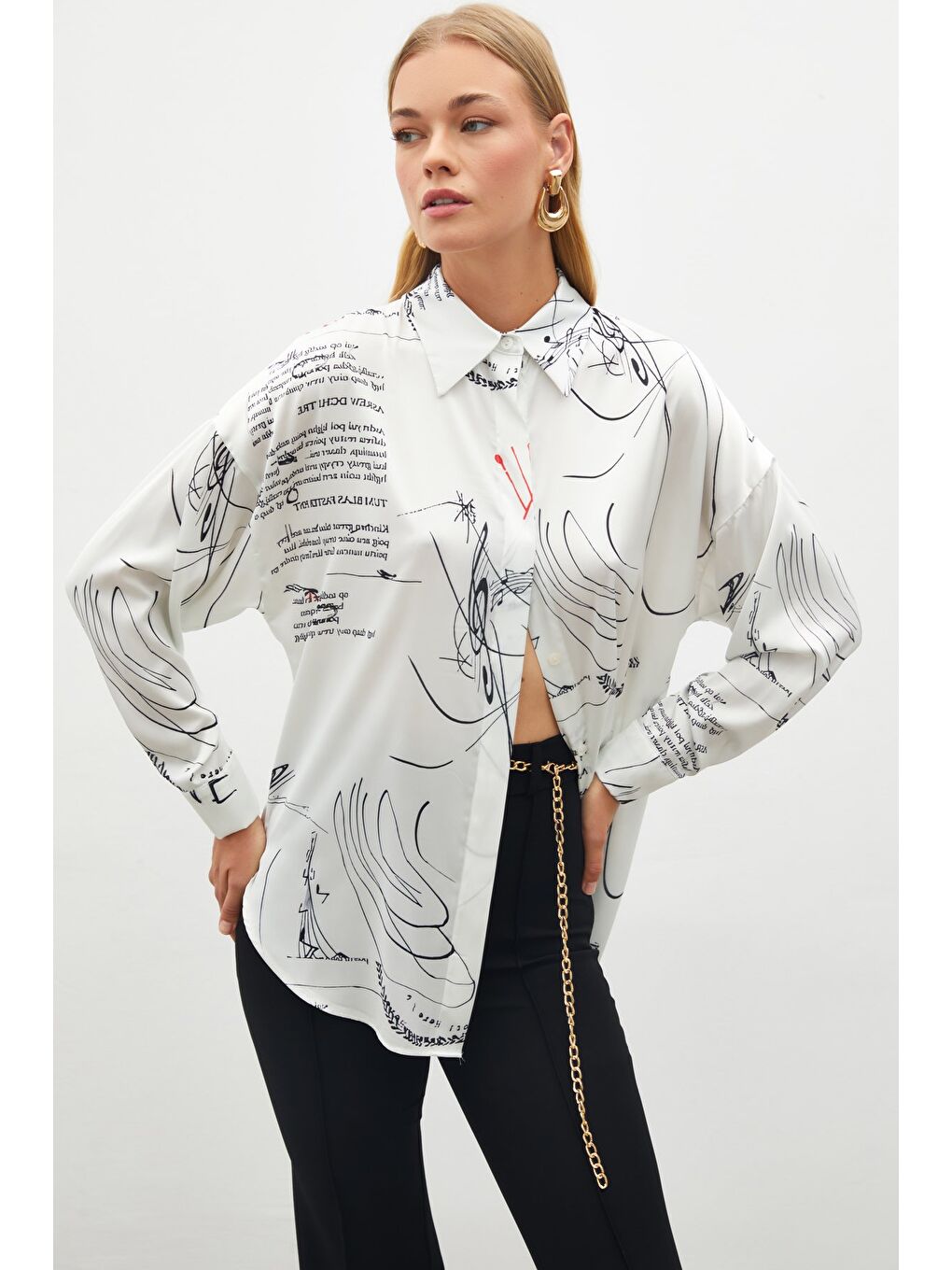 Desenli Salaş Gömlek - Siyah-3