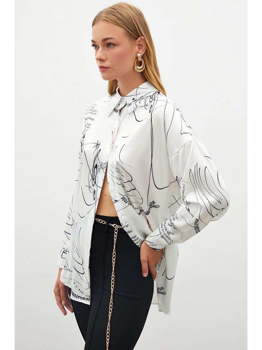 Desenli Salaş Gömlek - Siyah-4