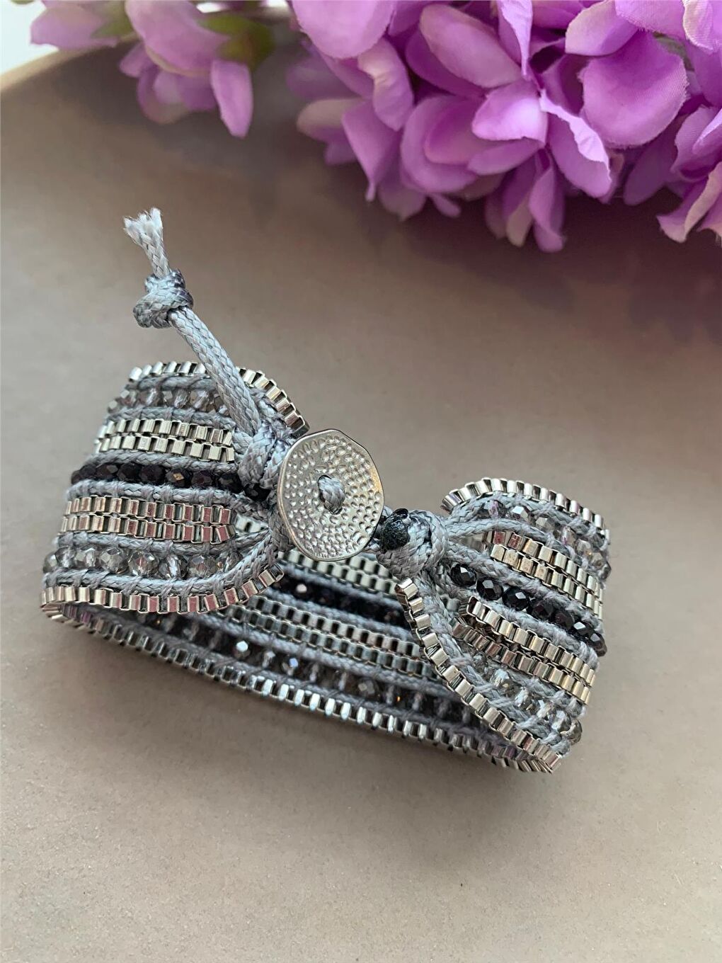 Karışık Füme Siyah El Örmesi Tasarım Bileklik-1