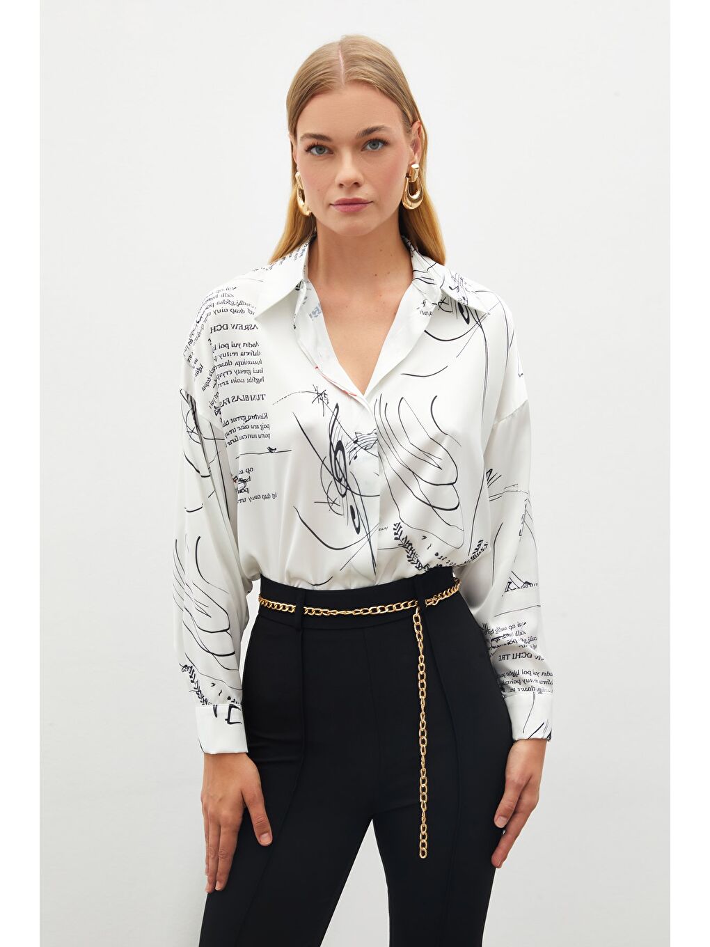 Desenli Salaş Gömlek - Siyah-5