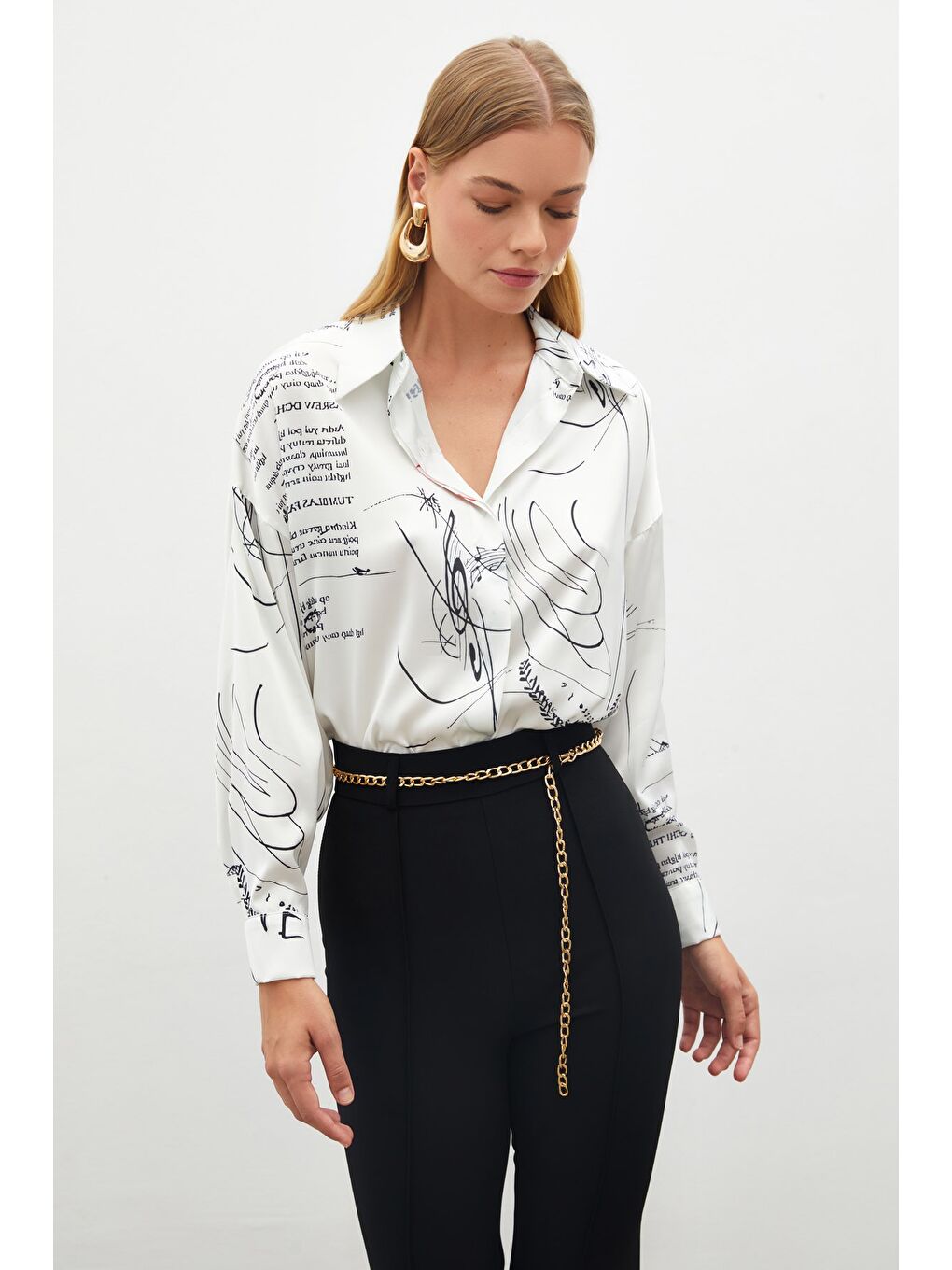 Desenli Salaş Gömlek - Siyah-6