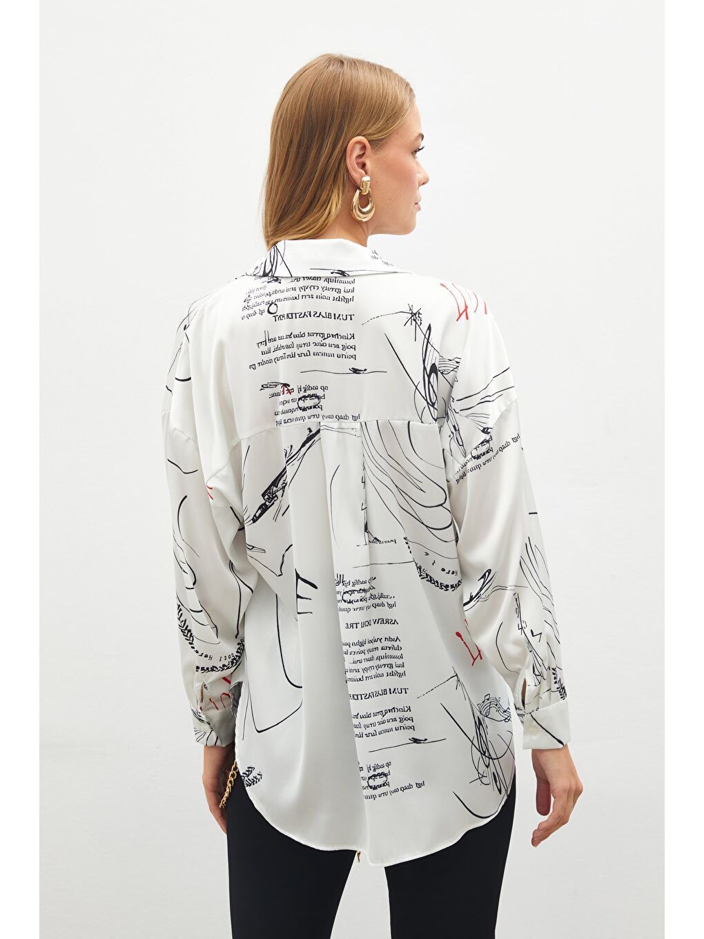 Desenli Salaş Gömlek - Siyah-7