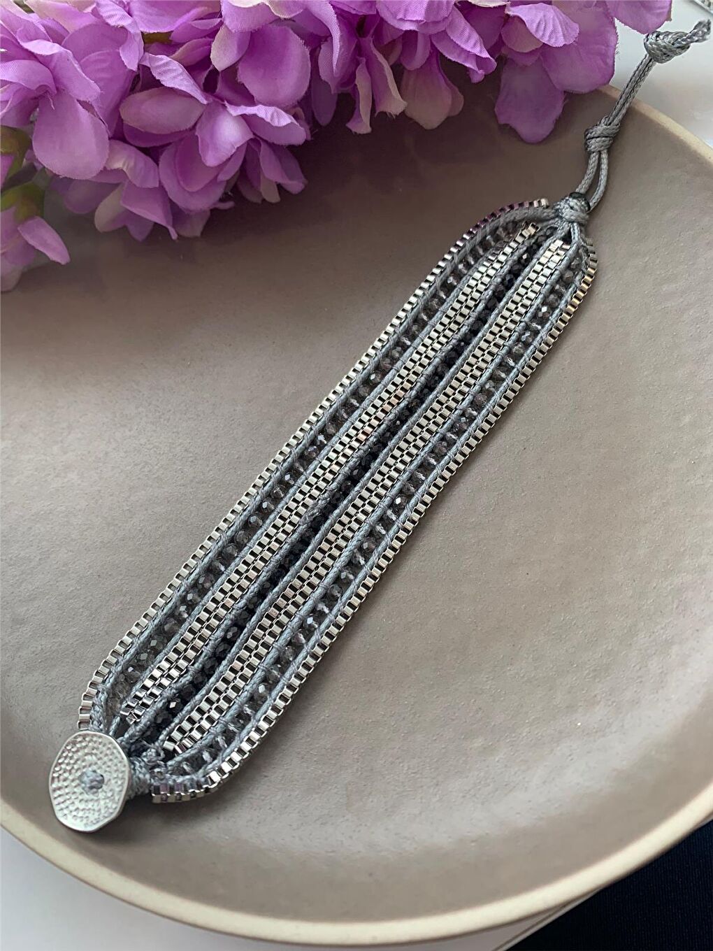 Karışık Füme Siyah El Örmesi Tasarım Bileklik-2